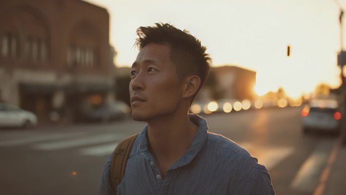 人潮行人亚洲面孔城市人群走在大街上剪影