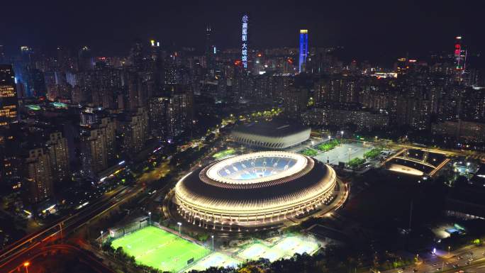 深圳市体育中心夜景航拍