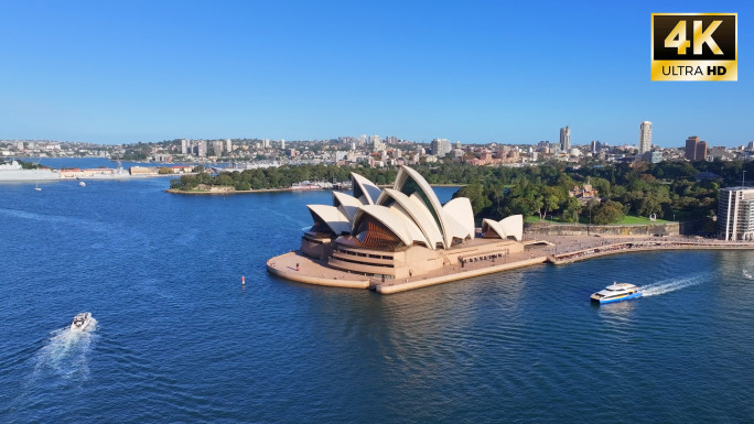 澳大利亚悉尼剧院海港大桥航拍长焦夜景4K