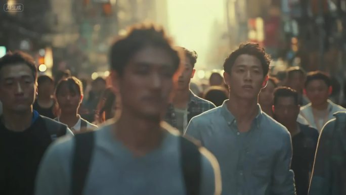人潮行人亚洲面孔城市人群走在大街上剪影