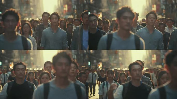 人潮行人亚洲面孔城市人群走在大街上剪影