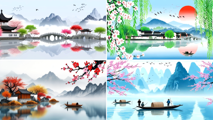 国风意境山水墨画风水动画风景