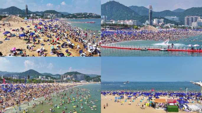 深圳大梅沙海滩度假人潮涌动航拍合集