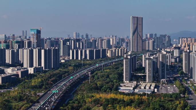 杭州机场高架快速路车流延时 杭州湾智慧谷