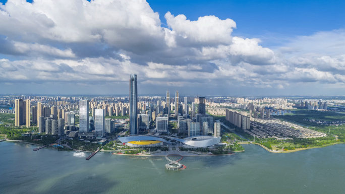 苏州吴江苏州湾航拍延时