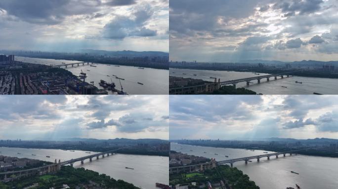 南京长江大桥丁达尔光素材