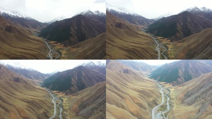 雪山峡谷公路航拍