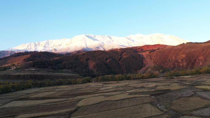 雪山下的田园风光