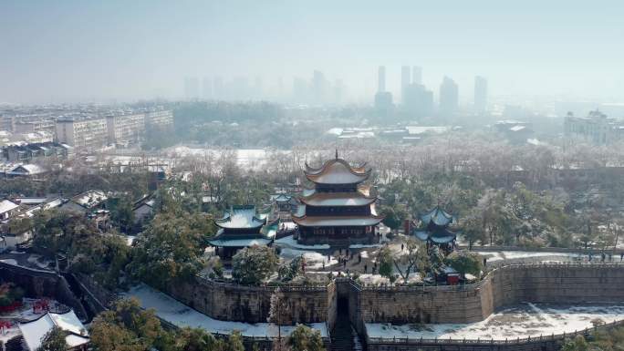 雪后的岳阳楼雪景航拍