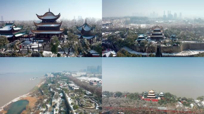 雪后的岳阳楼雪景航拍