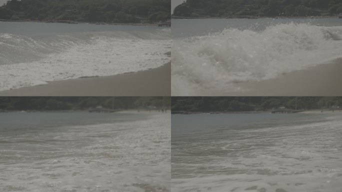 海浪拍打沙滩的瞬间