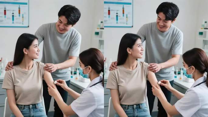 医护人员为患者接种疫苗