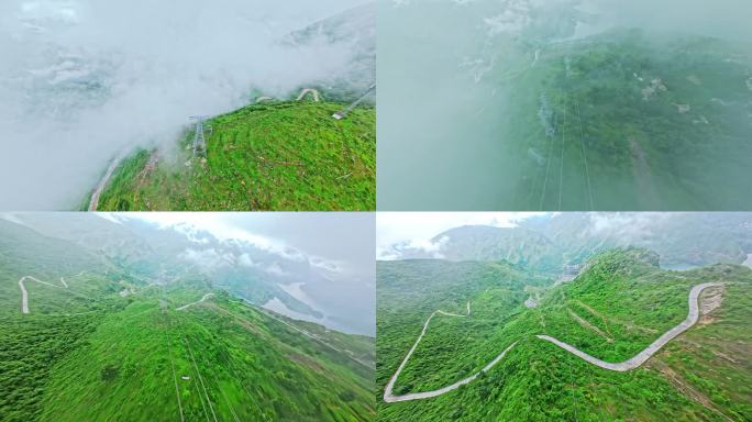 电力电网输送云雾缭绕 FPV