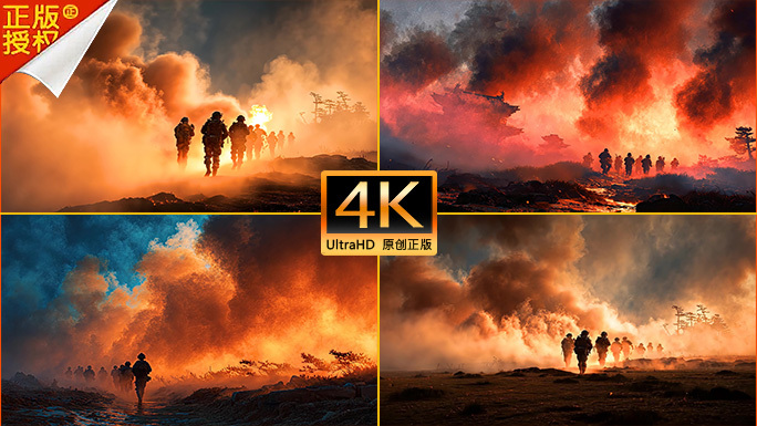 硝烟战场背景片头 硝烟弥漫战火士兵剪影