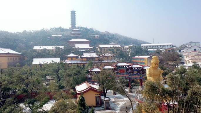 岳阳圣安寺雪景航拍