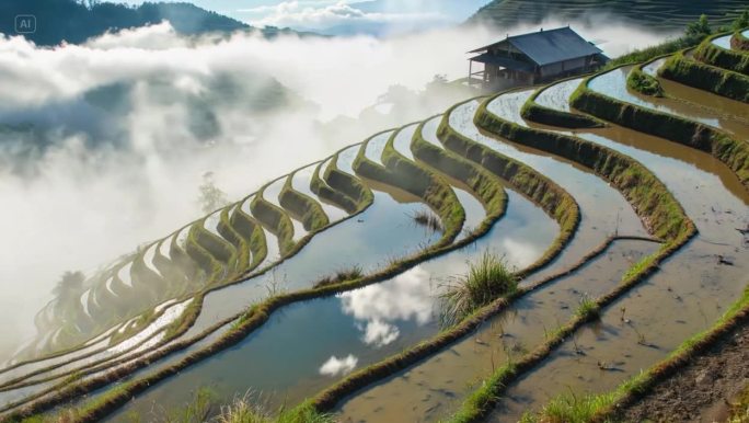 梯田云雾缭绕风光