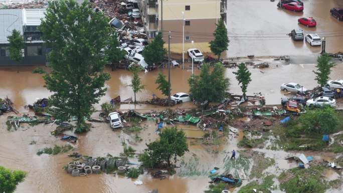 航拍密云太师屯镇葡萄园洪水惨况现场