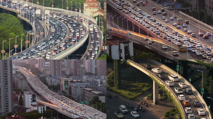 繁忙都市高架车流城市交通拥堵开车
