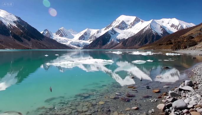 宁静雪山湖泊风光