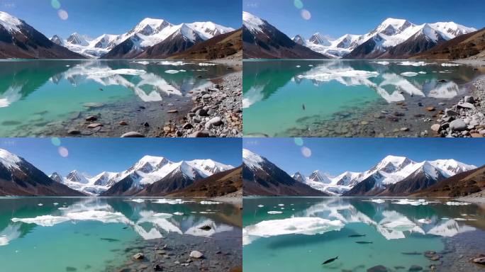 宁静雪山湖泊风光