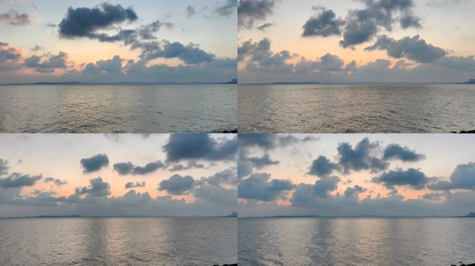 青岛胶州湾夕阳下流动的云