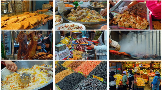 新疆乌鲁木齐和田二街美食街人文街头烟火气