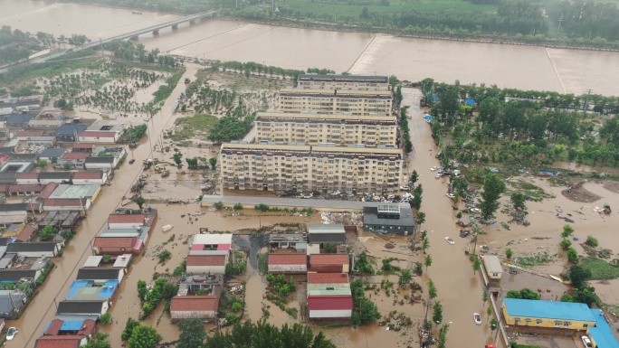 航拍密云区太师屯洪水受灾现场