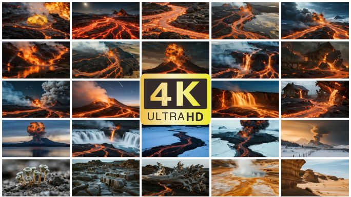 火山喷发全流程火山爆发火山岩浆流动 熔岩