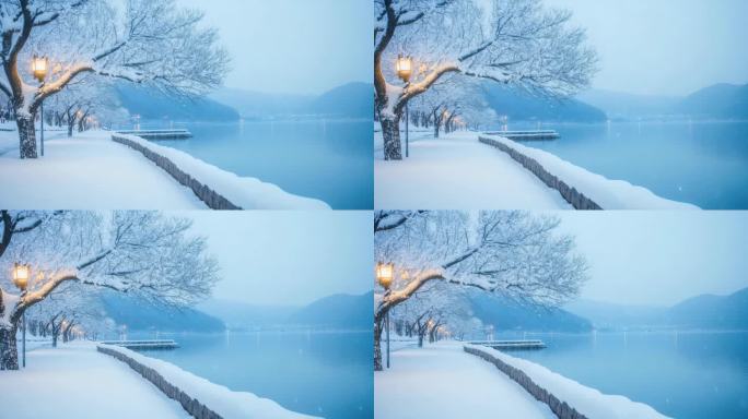 湖边雪景冬日风景