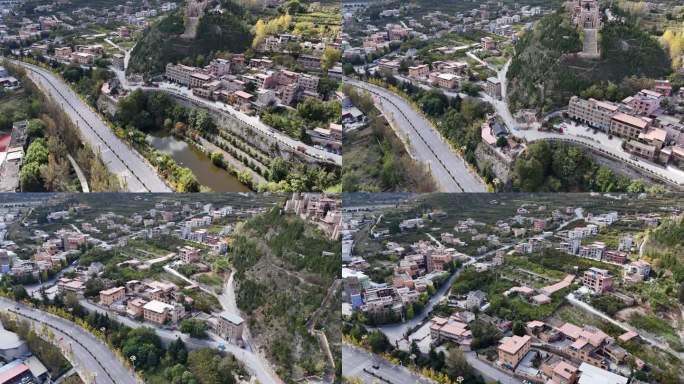 航拍茂县凤仪镇乡村县城公路羌族民居碉楼