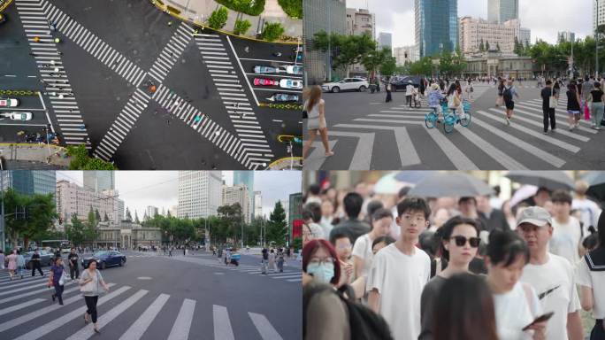 都市 上下班 白领 十字人行道路口 行人