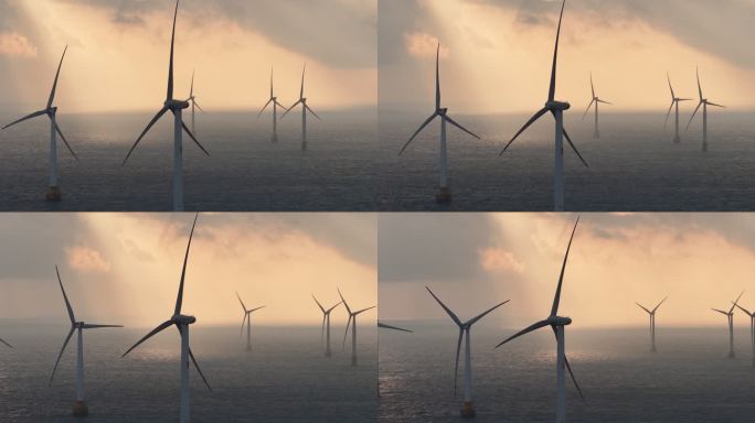 海上风力发电场日出，福建平潭