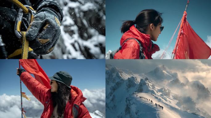 登山攀登雪山爬山成功登顶山顶励志企业宣传