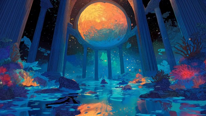 奇幻月球水面倒影