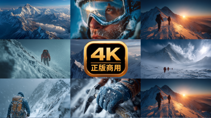 团队徒步励志攀登雪山奋斗登顶勇攀高峰