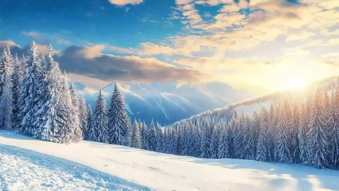 唯美冬至节气松树林雪景雾凇雪山景色合集