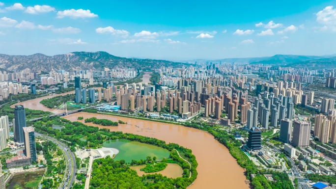 兰州黄河边航拍延时