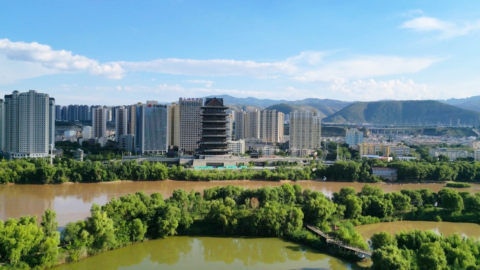4k甘肃兰州黄河楼航拍兰州地标