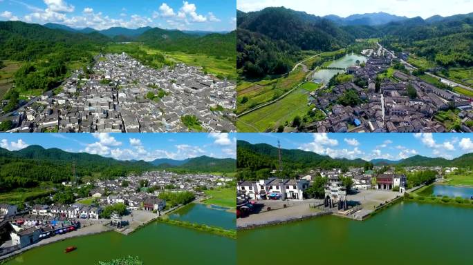 航拍安徽省黄山市黟县西递古村落徽派民居