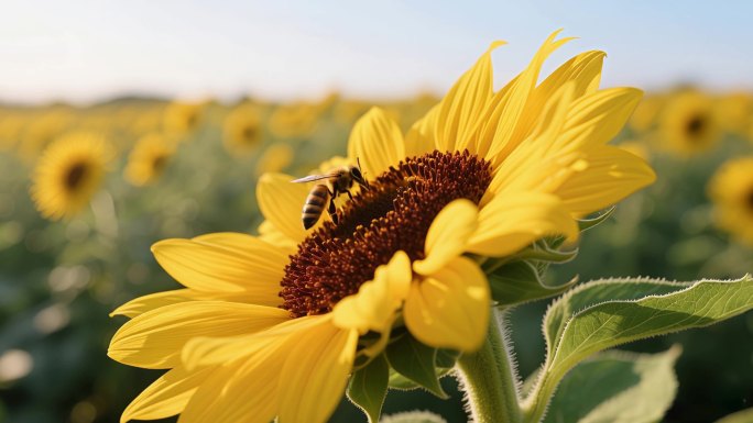 向日葵的生命礼赞傍晚夜晚航拍
