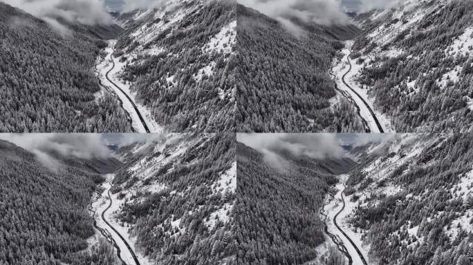 雪山峡谷河流航拍理小路大二普阿坝州航拍