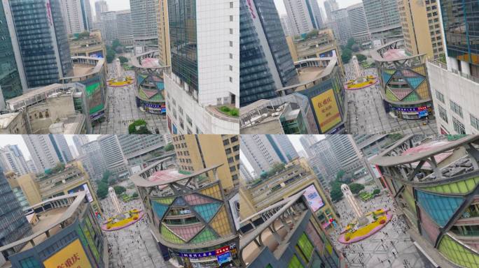 重庆解放碑步行街重庆城市中心商业街区航拍