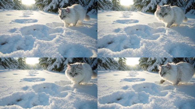 雪地萌猫的冬日漫步