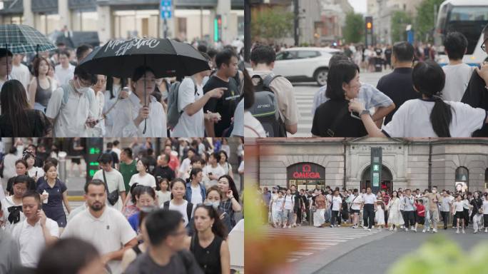 行人过斑马线过马路城市奋斗者上下班