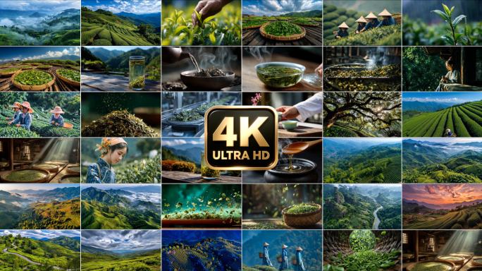 4K茶茶叶茶山航拍采茶制茶泡茶茶文化