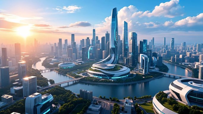 未来城市科技幻想智慧空中交通飞行汽车概念