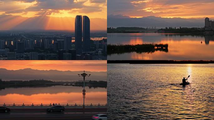 阅海湖畔落日夕阳