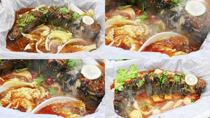 4K可商用纸包鱼特写