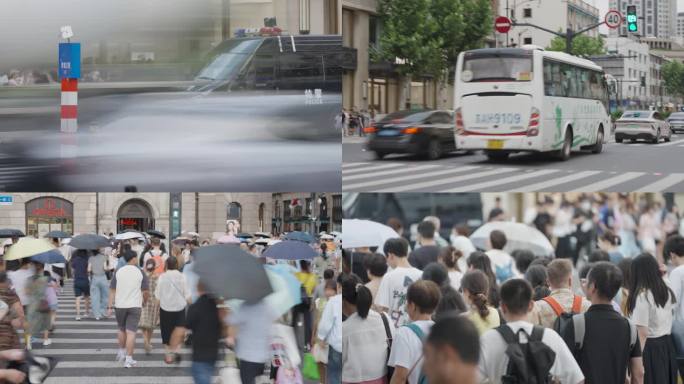 人群行人过斑马线过马路城市奋斗者上下班