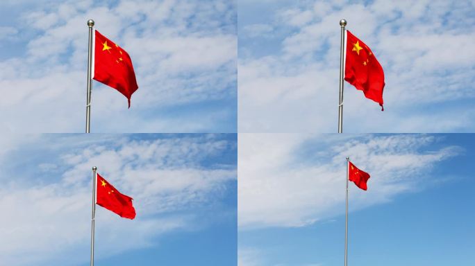 【4K】蓝天白云下迎风飘扬的国旗红旗